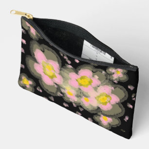 Abstract Spring Flowers Pink Black Accessory Pouch