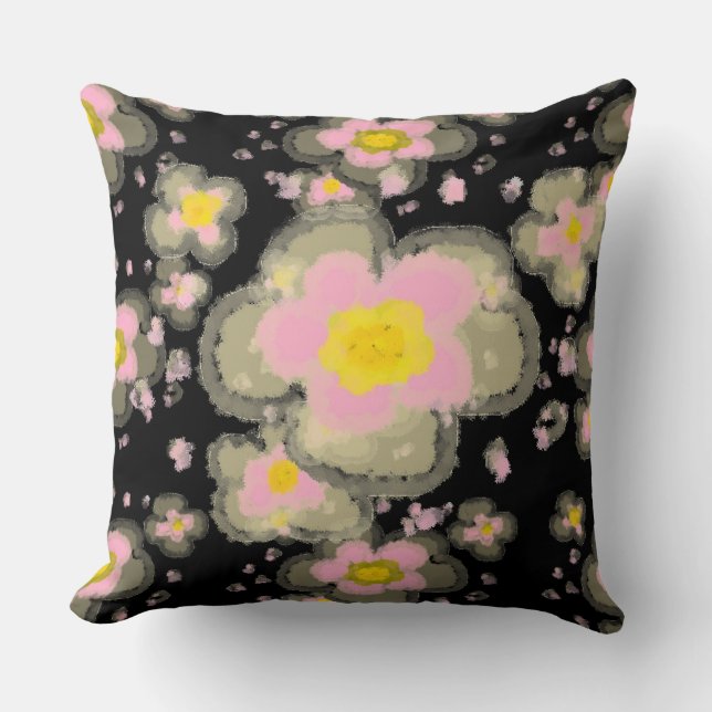 Abstract Spring Flowers (pink/black) Cushion (Front)
