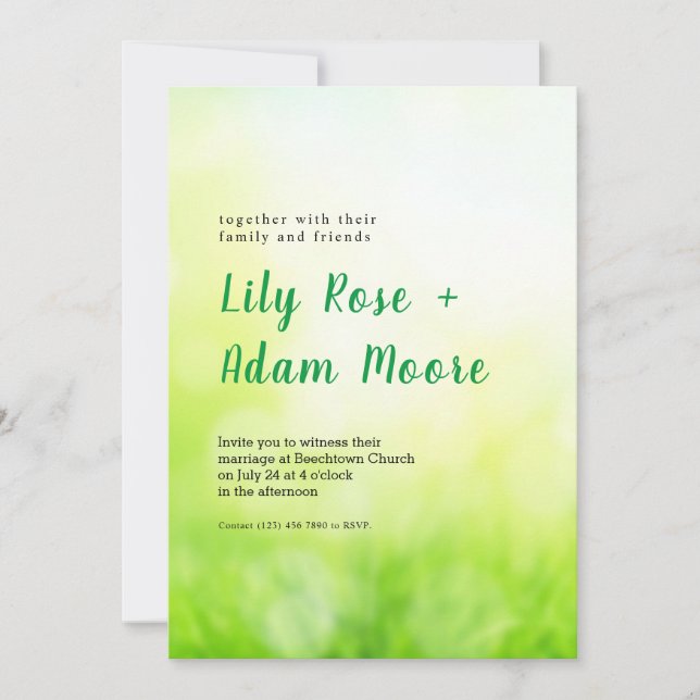 Abstract Spring Green Meadow Wedding Invitation (Front)