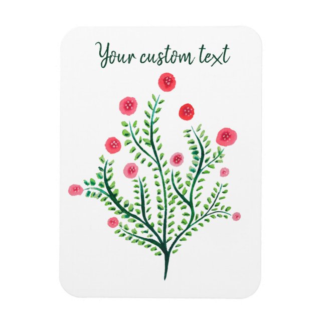 Abstract Spring Plant Ink Drawing Custom Text Magnet (Vertical)