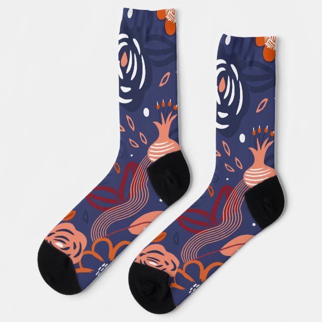 Abstract Spring Purple Floral Pattern Socks (Left)