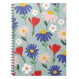 Abstract spring seamless pattern with colourful fl notebook
