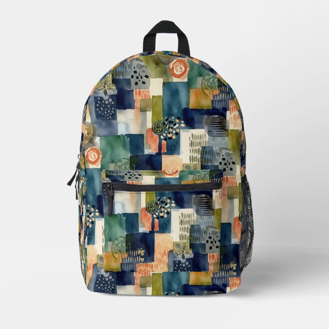Abstract sqare patterns printed backpack (Front)
