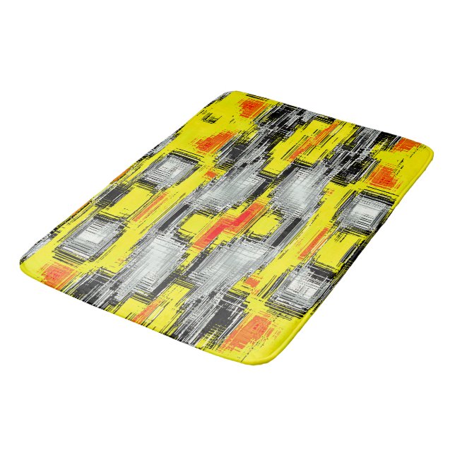 Abstract squares formed from scratches over yellow bath mat (Angled)