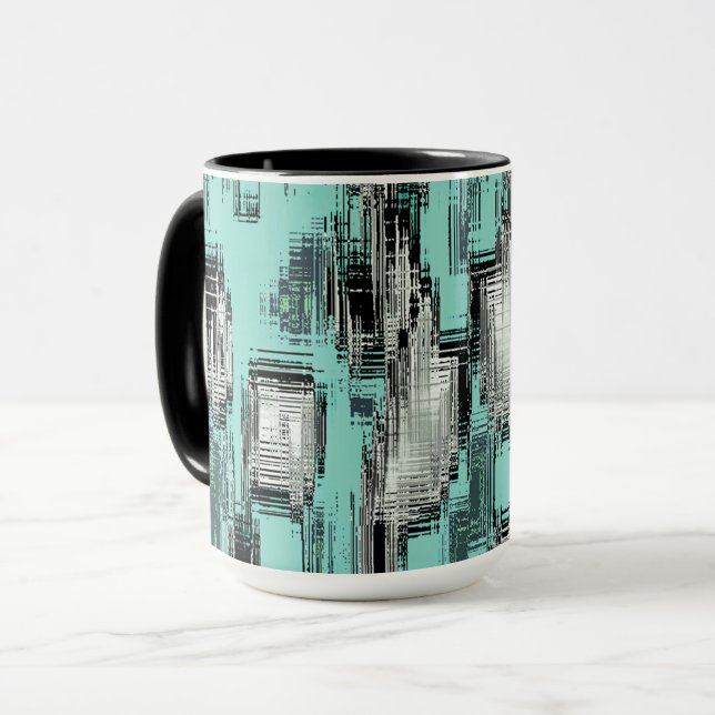 Abstract squares formed from scratches over yellow mug (Front Left)