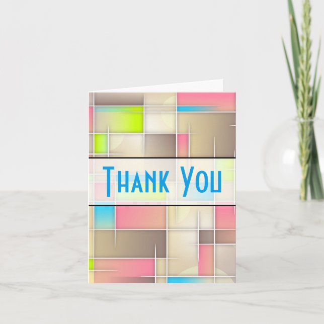 Abstract Squares Geometric Pattern Thank You Card (Front)