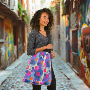 Abstract Squares in Blue and Pink with Geometric Tote Bag