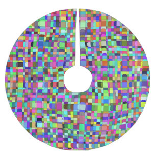 Abstract Squares Shapes Multicolor Pattern Brushed Polyester Tree Skirt
