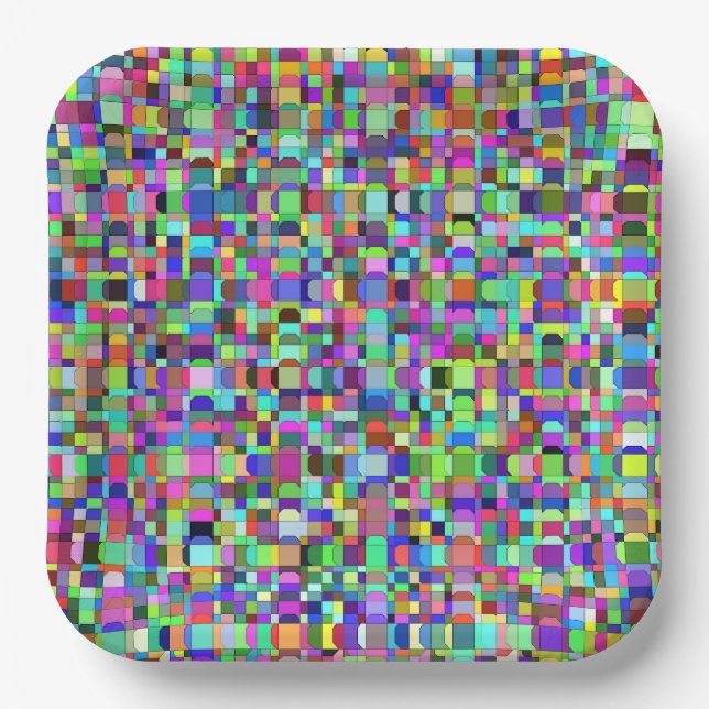 Abstract Squares Shapes Multicolor Pattern Paper Plate (Front)