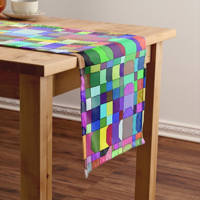 Abstract Squares Shapes Multicolor Pattern Short Table Runner (In Situ)
