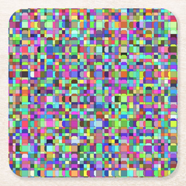 Abstract Squares Shapes Multicolor Pattern Square Paper Coaster (Front)