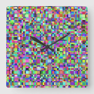 Abstract Squares Shapes Multicolor Pattern Square Wall Clock
