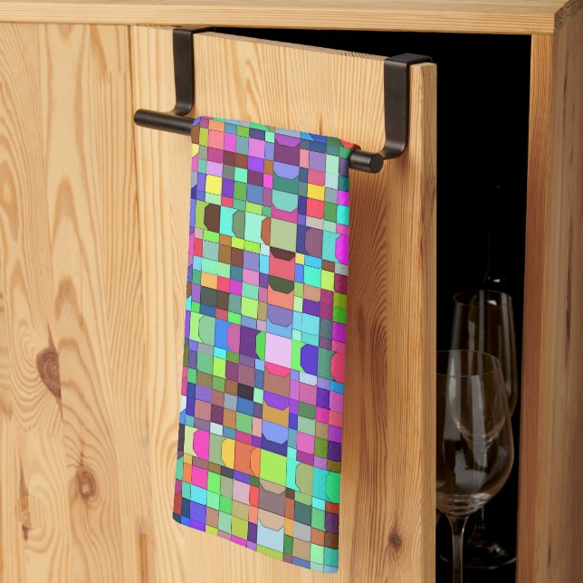 Abstract Squares Shapes Multicolor Pattern Tea Towel (Thirds Fold)