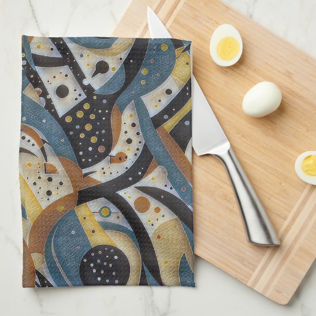 Abstract squiggles, dots, and zigzags pattern tea towel (Quarter Fold)