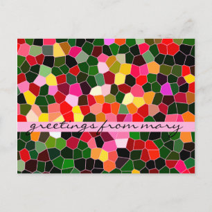 Abstract Stained Glass Colourful Green Pink Mosaic Postcard