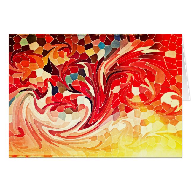 Abstract Stained Glass Firebirds Fiery Red Yellow (Front Horizontal)