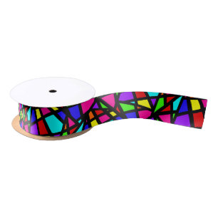 Abstract Stained Glass Geometric Pattern Satin Ribbon