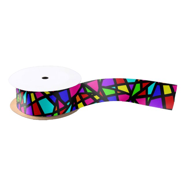 Abstract Stained Glass Geometric Pattern Satin Ribbon (Spool)