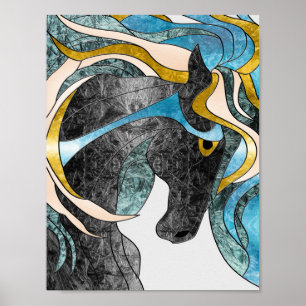 Abstract Stained Glass Horse Art – Modern Equine Poster