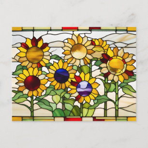 Abstract Stained Glass Sunflowers Postcard