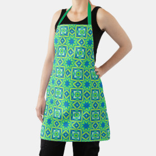Abstract Star Geometric - Lime Green and Blue   Apron