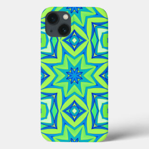 Abstract Star Geometric - Lime Green and Blue iPhone 13 Case