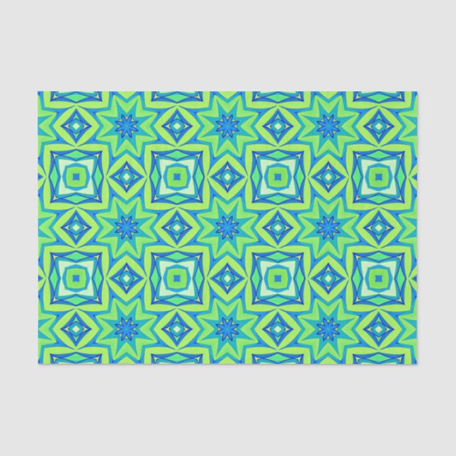 Abstract Star Geometric - Lime Green and Blue   Tissue Paper (Front)