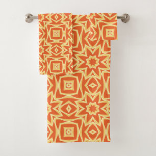 Abstract Star Geometric - Orange and Gold Bath Towel Set
