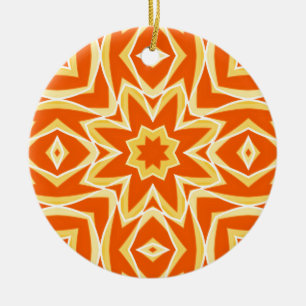 Abstract Star Geometric - Orange and Gold  Ceramic Tree Decoration