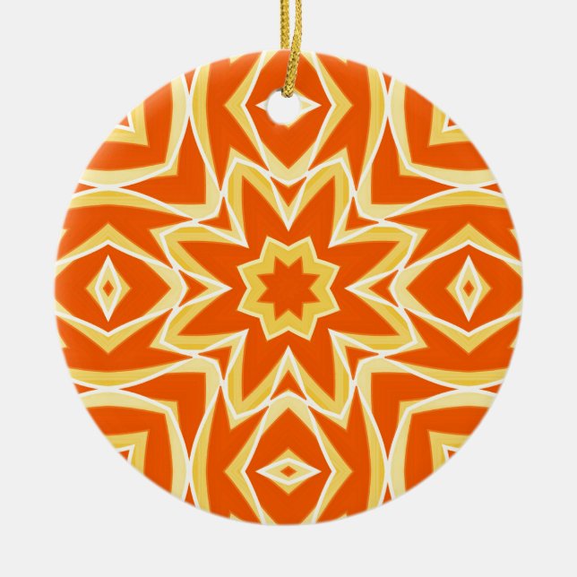 Abstract Star Geometric - Orange and Gold  Ceramic Tree Decoration (Front)