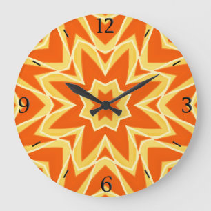 Abstract Star Geometric - Orange and Gold  Large Clock