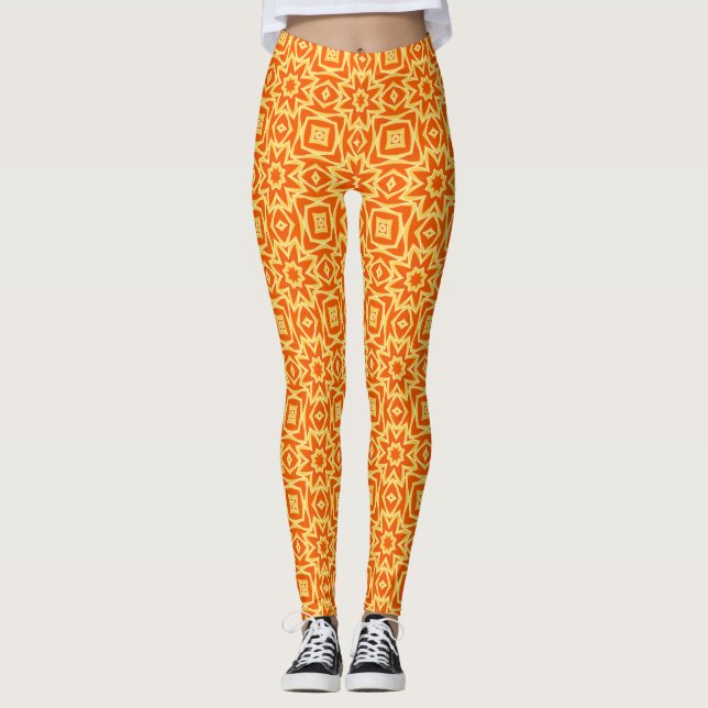 Abstract Star Geometric, Orange and Gold Leggings (Front)