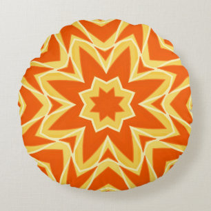 Abstract Star Geometric - Orange and Gold  Round Cushion
