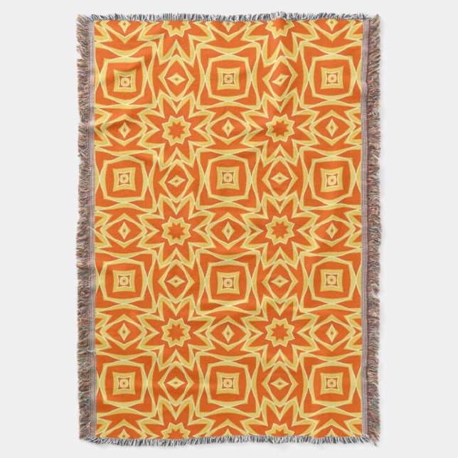 Abstract Star Geometric - Orange and Gold  Throw Blanket (Front Vertical)