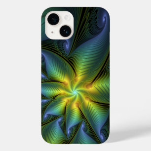 Abstract Star, Shiny Blue Green Golden Fractal Art Case-Mate iPhone 14 Case