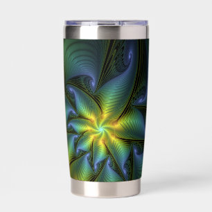 Abstract Star, Shiny Blue Green Golden Fractal Art Insulated Tumbler