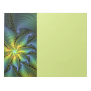 Abstract Star, Shiny Blue Green Golden Fractal Art Notepad