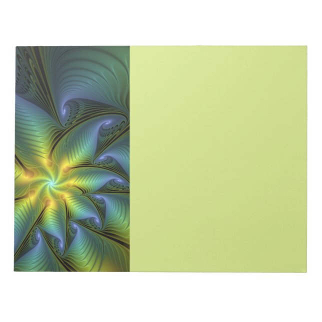 Abstract Star, Shiny Blue Green Golden Fractal Art Notepad (Front)
