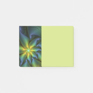 Abstract Star, Shiny Blue Green Golden Fractal Art Post-it Notes