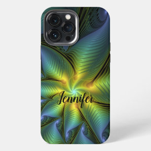 Abstract Star Shiny Blue Green Golden Fractal Name iPhone 13 Pro Max Case