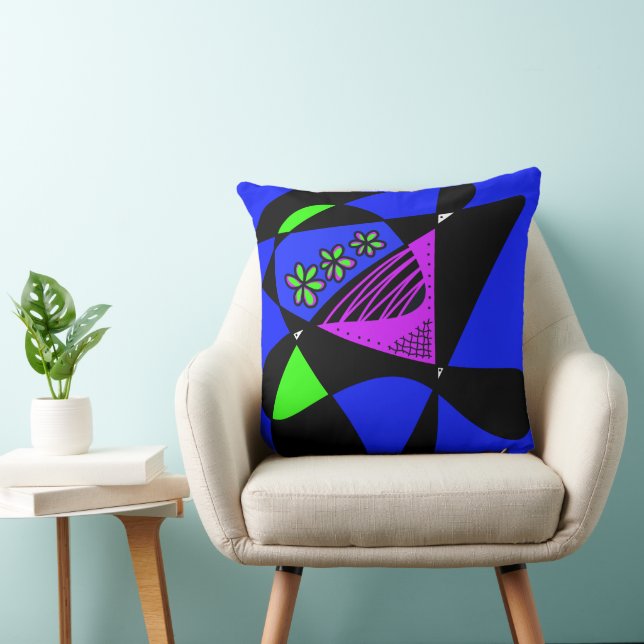 Abstract Stars And Stripes: Blue Magenta Green Cushion (Chair)