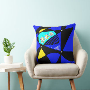 Abstract Stars And Stripes: Cyan Blue Yellow Black Cushion