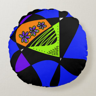 Abstract Stars And Stripes: Orange Green Blue Round Cushion