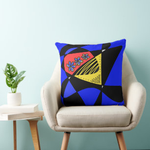 Abstract Stars And Stripes Red Yellow Blue Black 2 Cushion