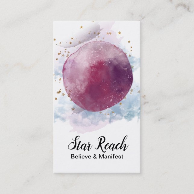 *~* Abstract Stars Cosmo Sky Watercolor Universe Business Card (Front)
