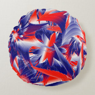 Abstract Stars  Red White and Blue Round Cushion