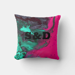 Abstract stone marble textured dark contrast pink cushion