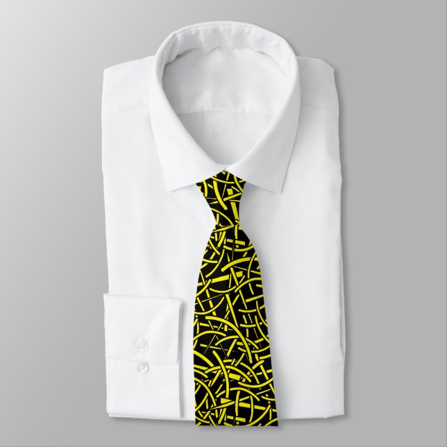 Abstract Straws 010524 - Black and Bright Yellow Tie (Tied)