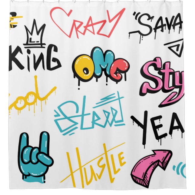 Abstract street graffiti lettering elements with g shower curtain (Front)