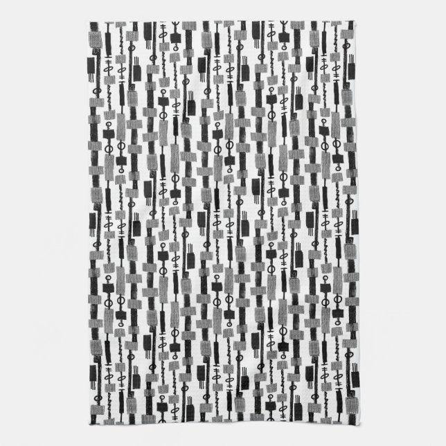 Abstract Stripe - Black on White Tea Towel (Vertical)